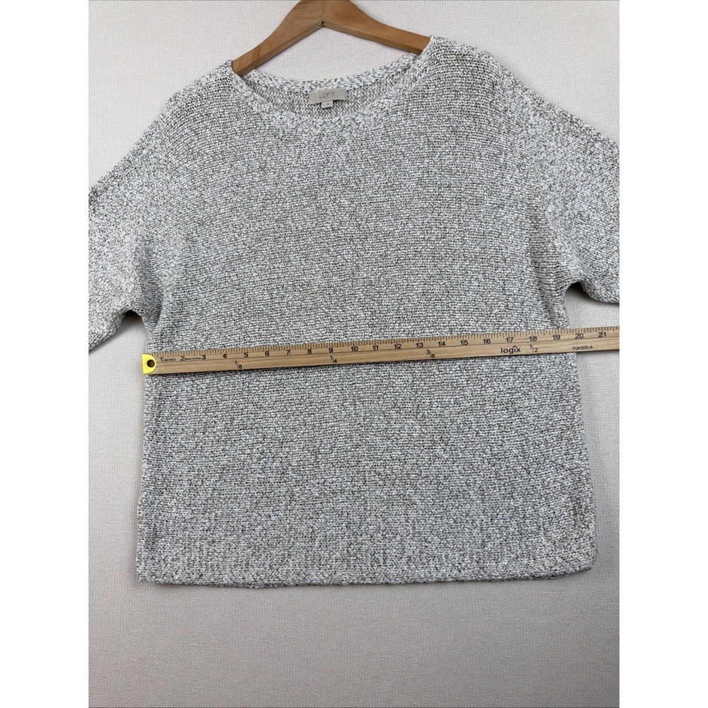 LOFT Outlet Knit Pullover Top Sweater Size L Gray Ivory 3/4 Career Cotton Blend - Picture 3 of 16